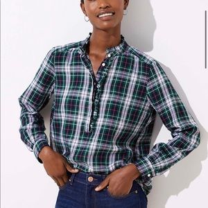 LOFT Plaid Utility Henley Blouse